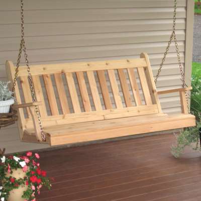 Hardwood Slat Back Fashion Design Outdoor Wooden Hanging Chain Swing